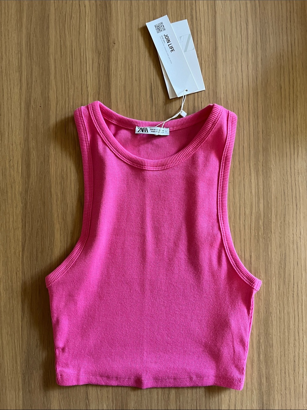 Zara, Women’s cotton cropped tank top, hot pink size M